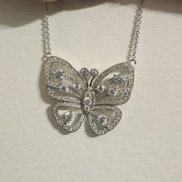 CERTIFIED 3.33 Carat VVS1 D EX MARIAH BUTTERFLY Moissanite Diamond NECKLACE *NEW - Picture 12 of 16